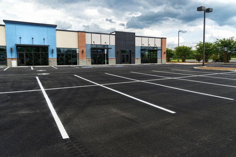 Freshly striped commercial parking lot